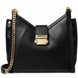 Michael Kors Black Leather Shoulder Bag with Gold Chain